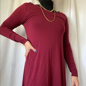 Maroon Long Sleeve Swing Dress